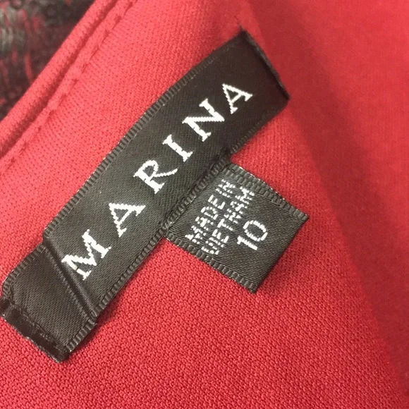 Marina Maroon & Black Sequin Strapless Sequin Gown
